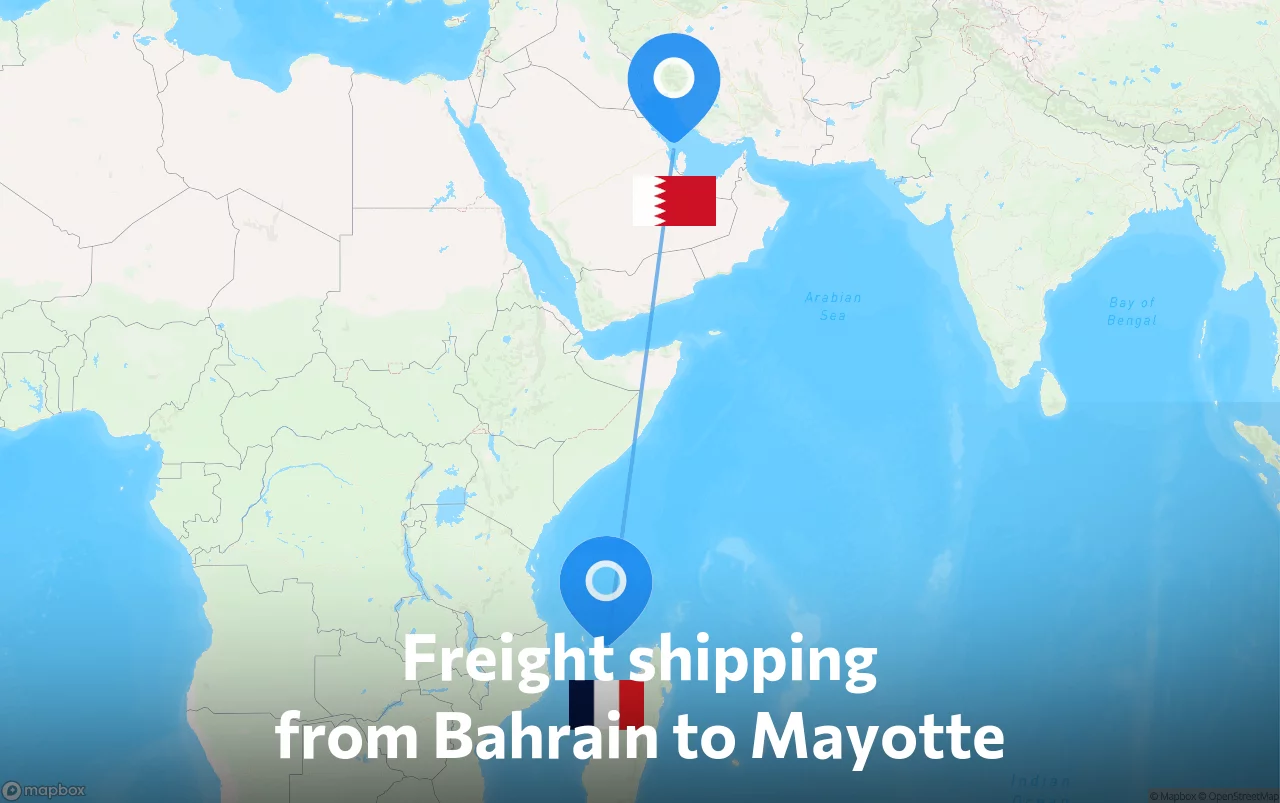 Shipping route from Bahrain to Mayotte