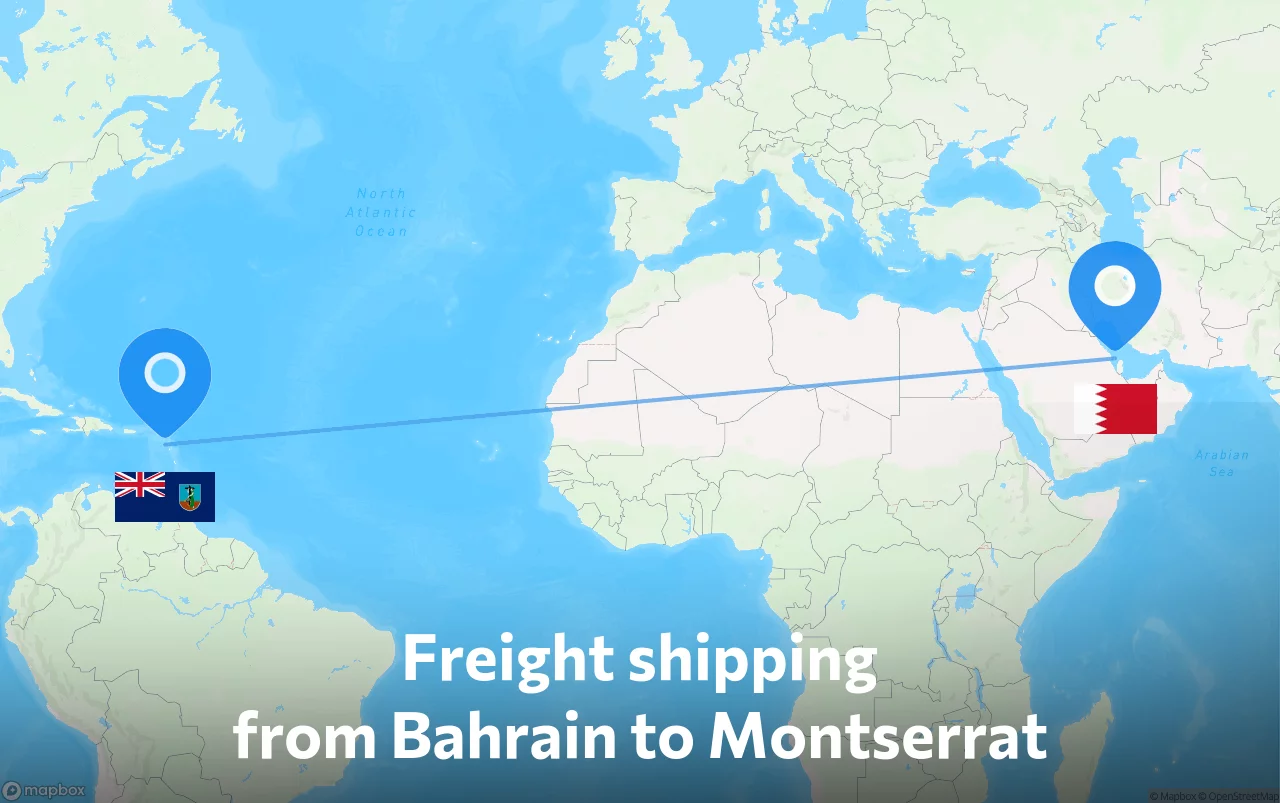 Shipping route from Bahrain to Montserrat