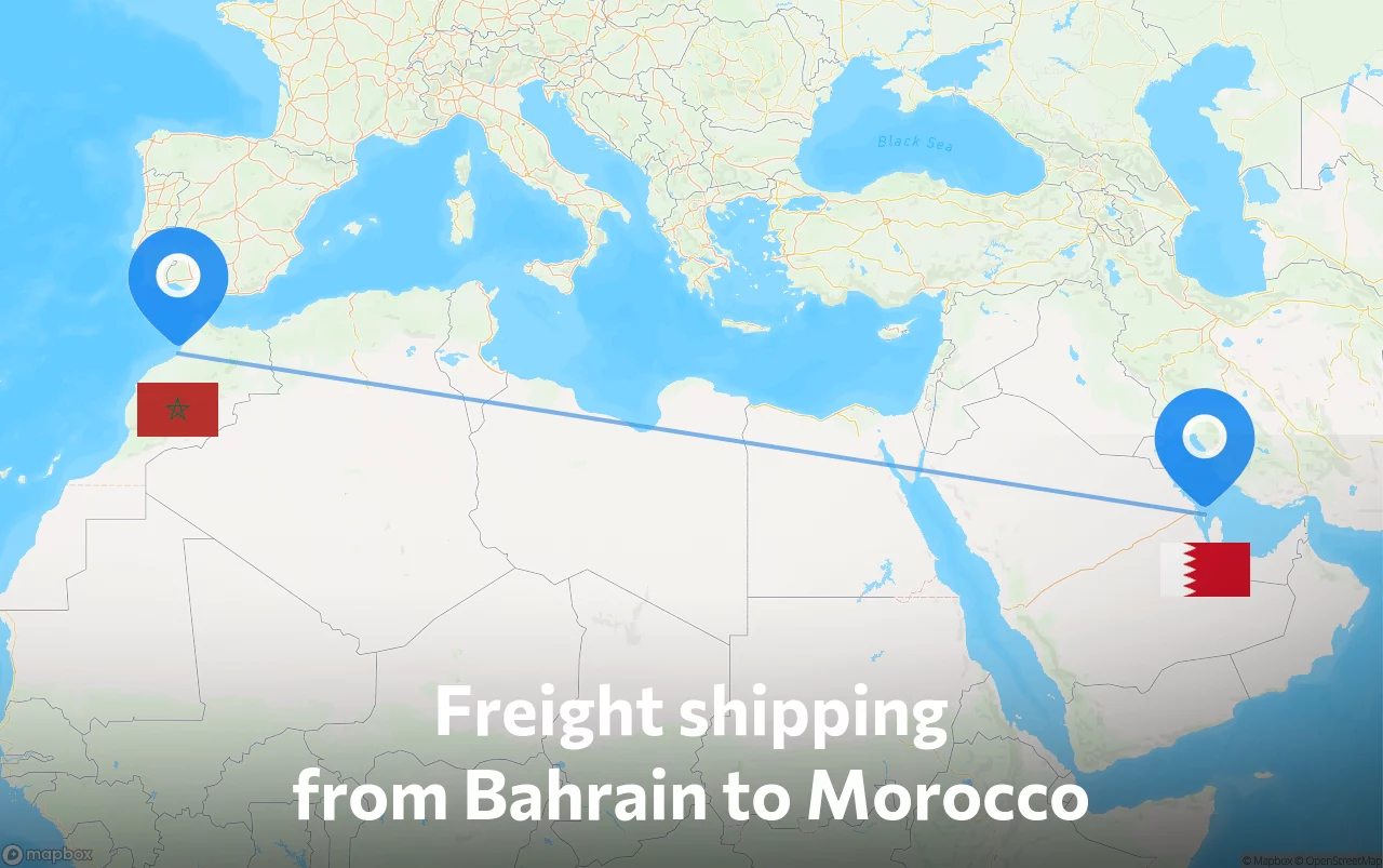 Shipping route from Bahrain to Morocco