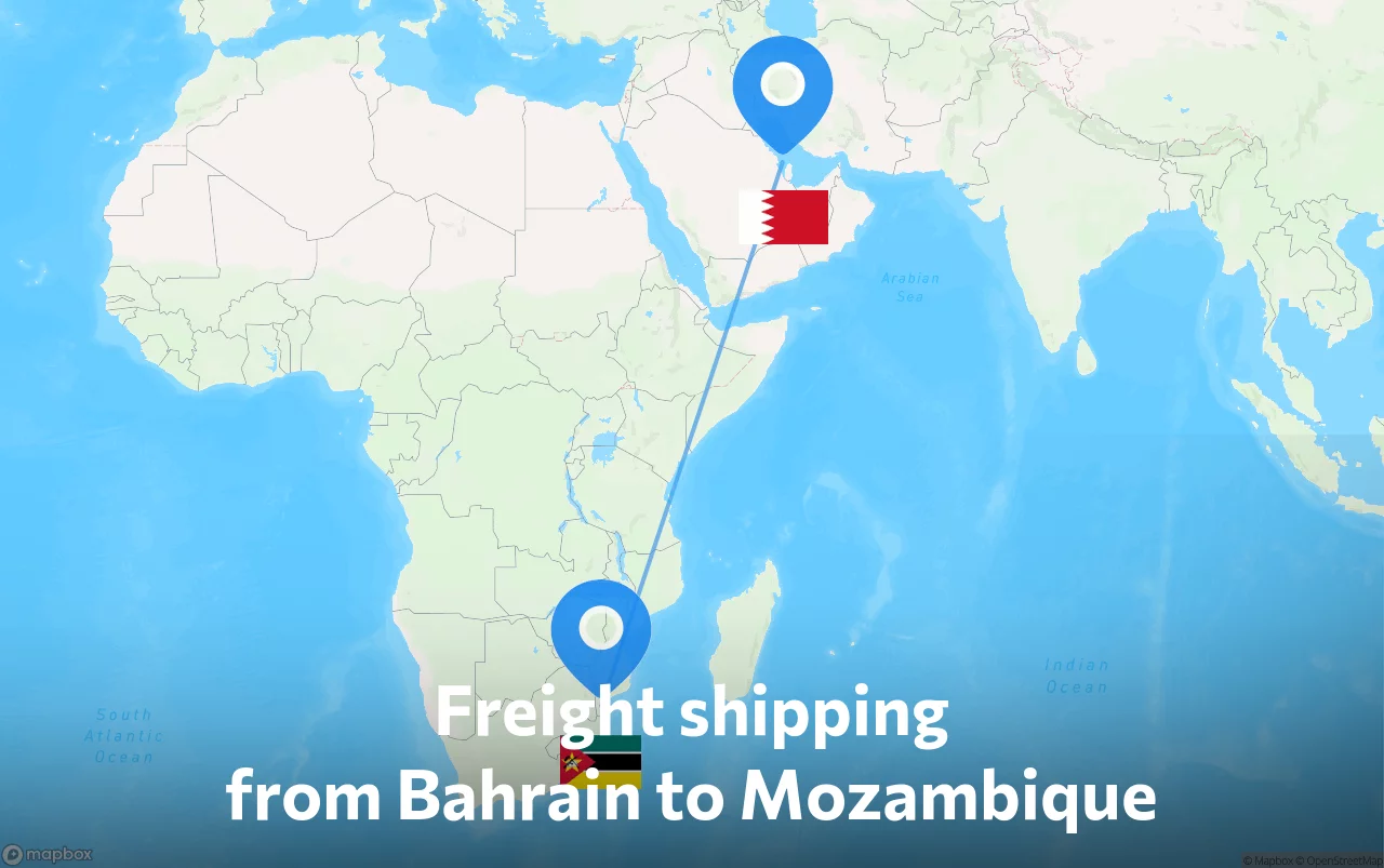 Shipping route from Bahrain to Mozambique