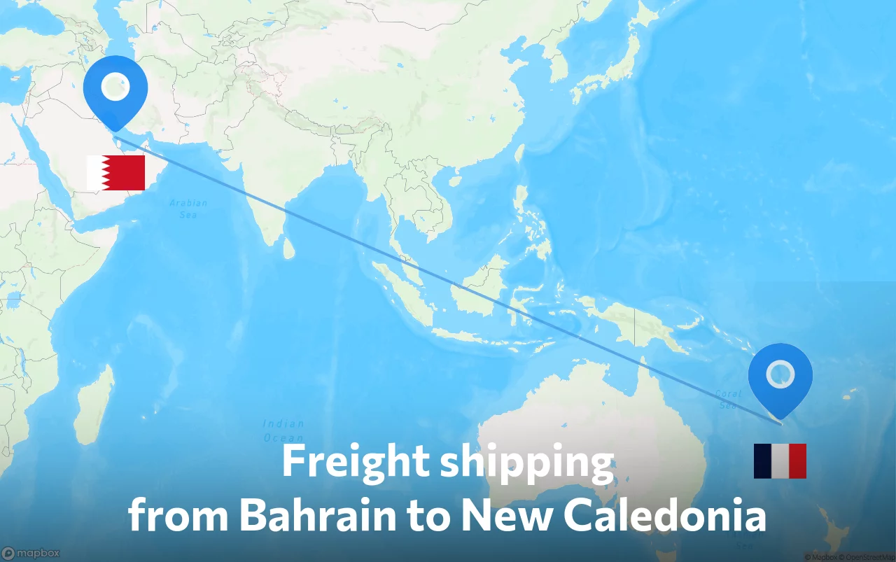 Shipping route from Bahrain to New Caledonia