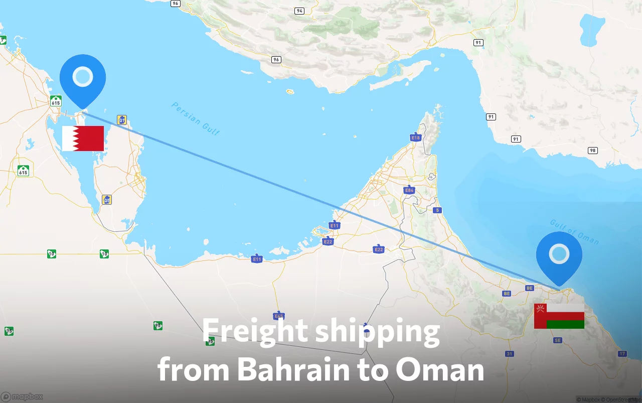 Shipping route from Bahrain to Oman
