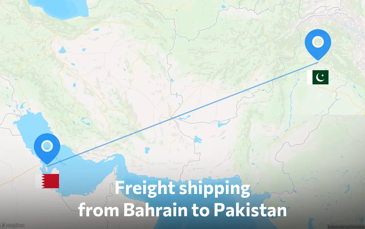 Shipping route from Bahrain to Pakistan