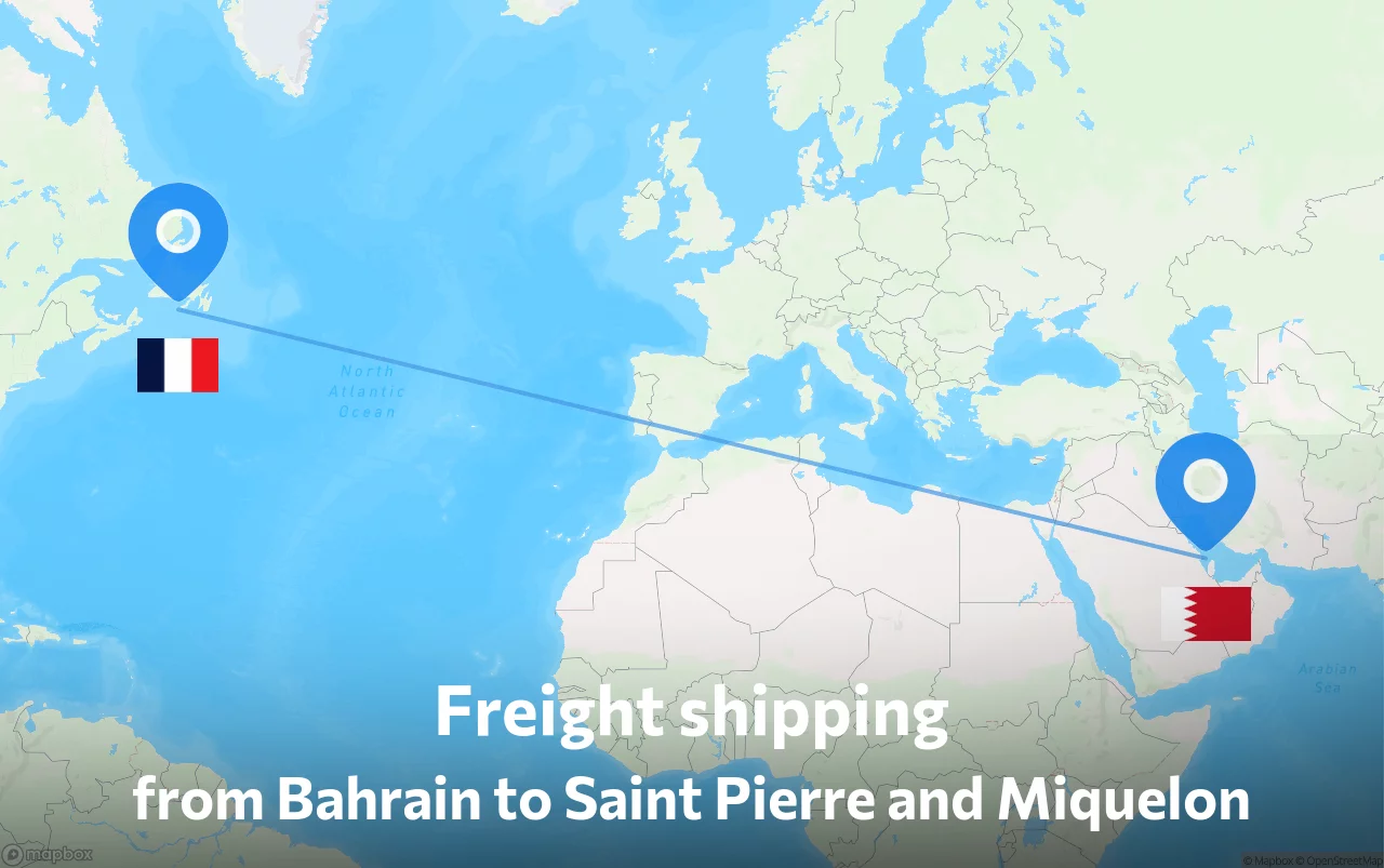 Shipping route from Bahrain to Saint Pierre and Miquelon