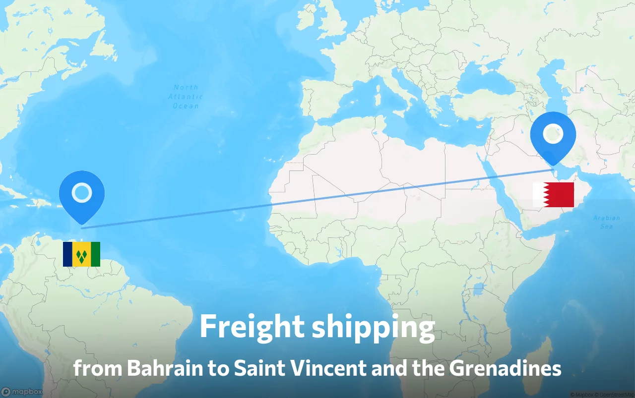 Shipping route from Bahrain to Saint Vincent and the Grenadines