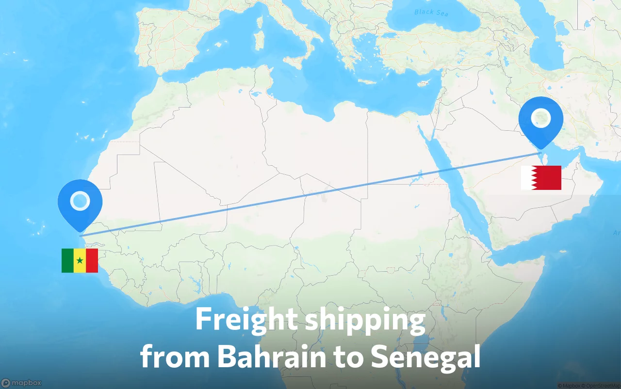 Shipping route from Bahrain to Senegal