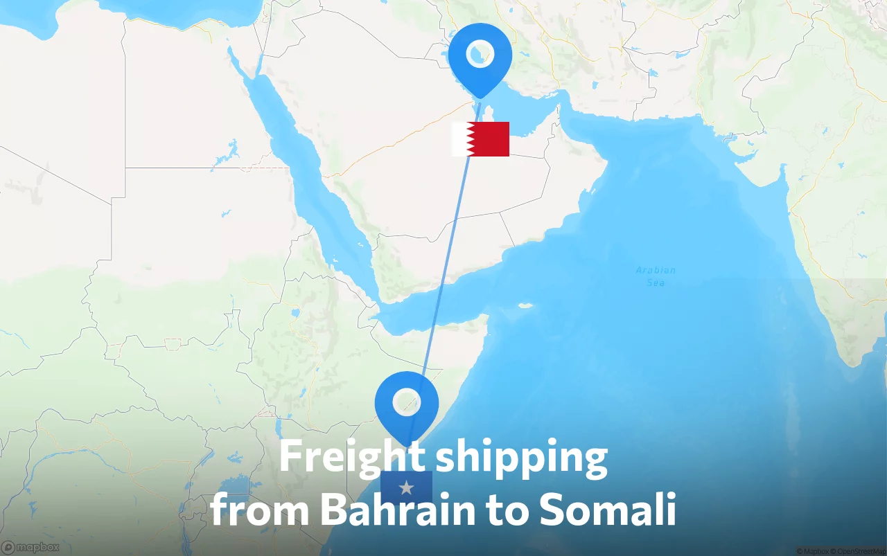Shipping route from Bahrain to Somali