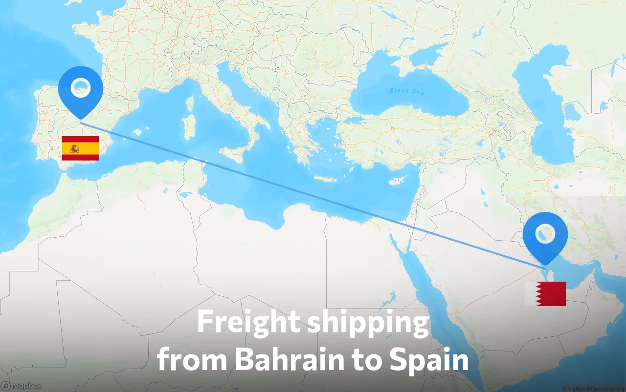 Shipping route from Bahrain to Spain