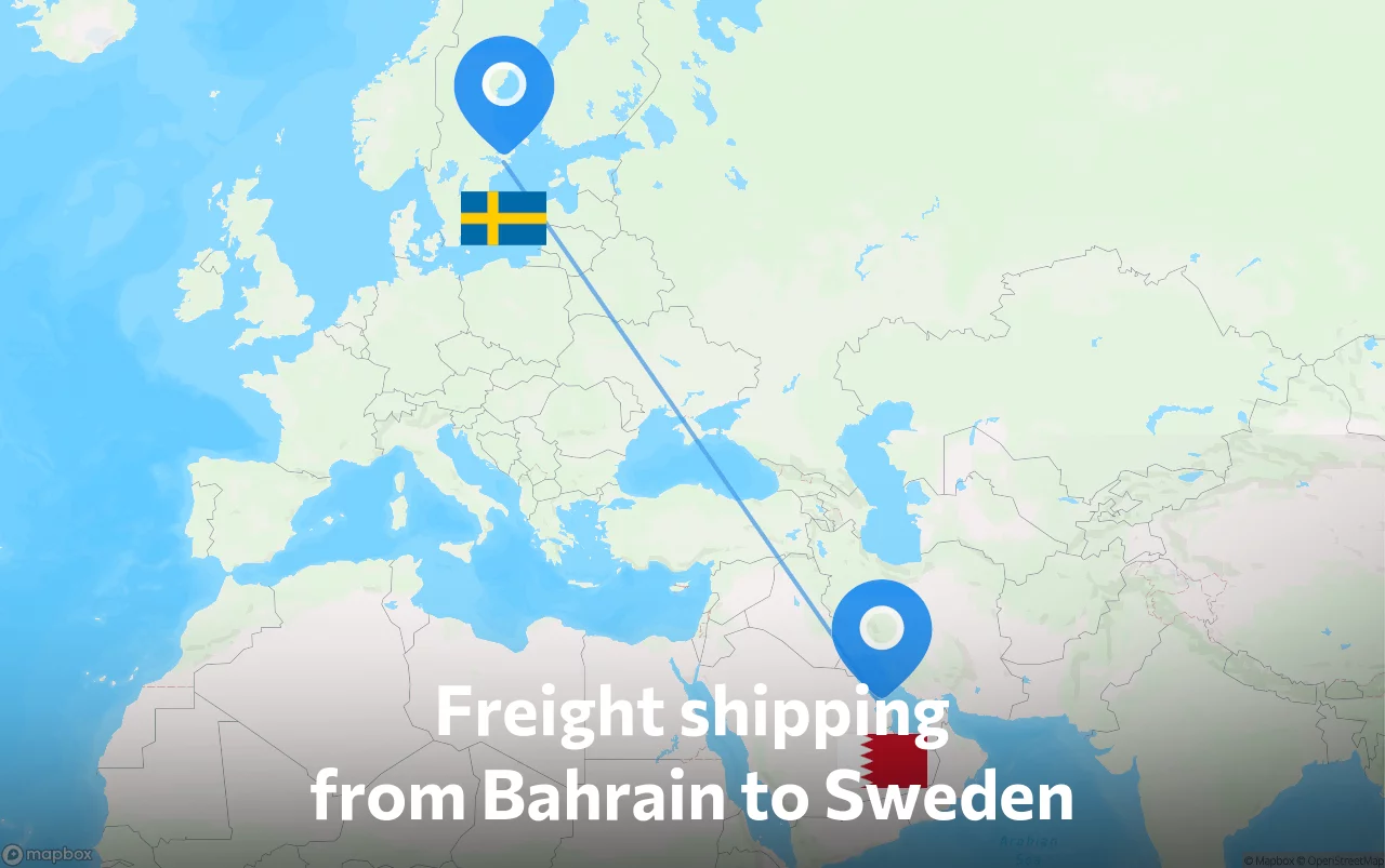 Shipping route from Bahrain to Sweden