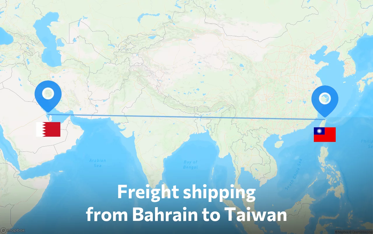 Shipping route from Bahrain to Taiwan