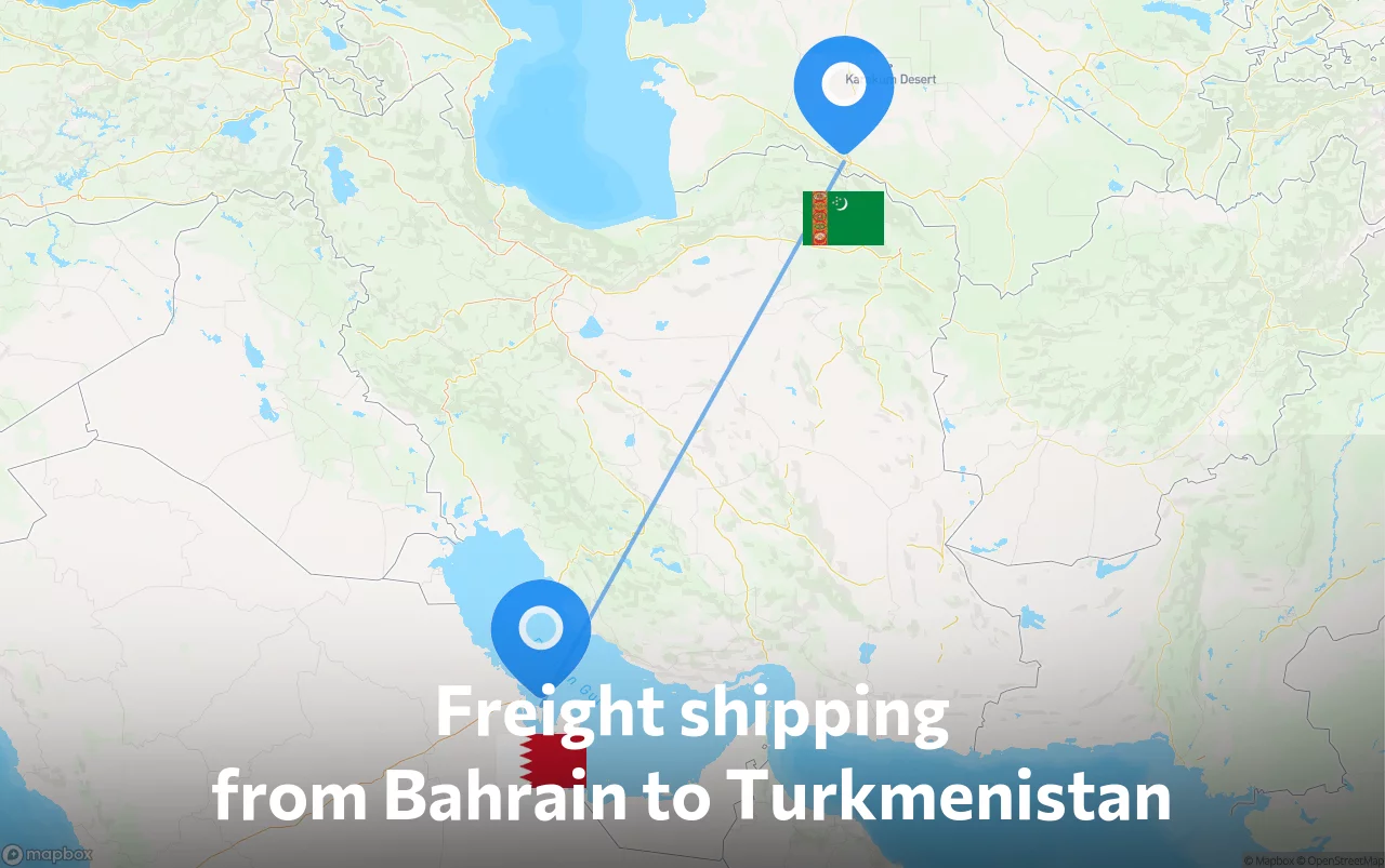 Shipping route from Bahrain to Turkmenistan