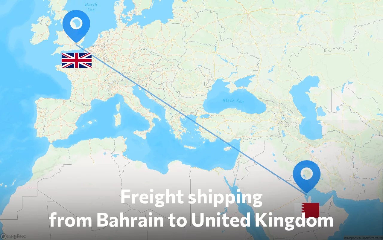 Shipping route from Bahrain to United Kingdom