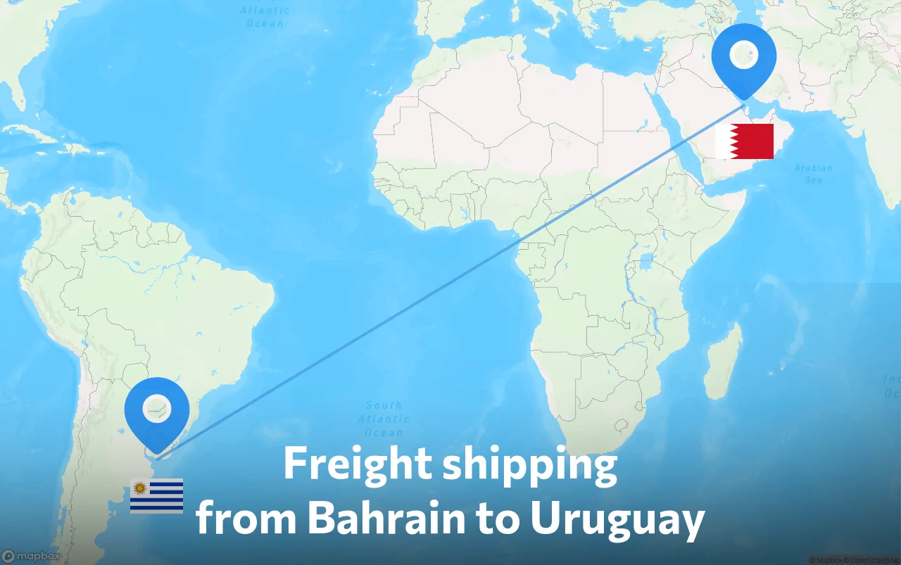 Shipping route from Bahrain to Uruguay