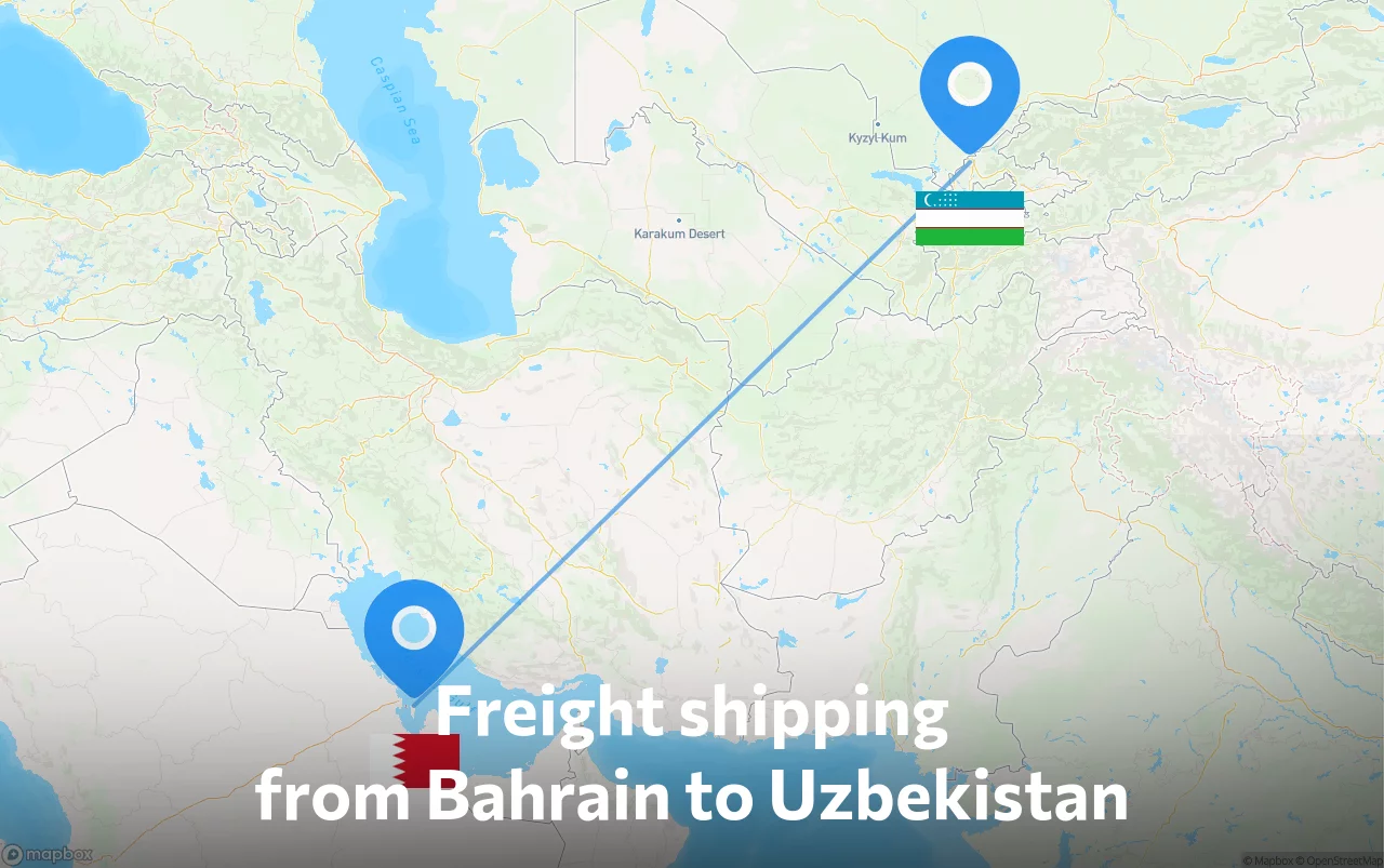 Shipping route from Bahrain to Uzbekistan