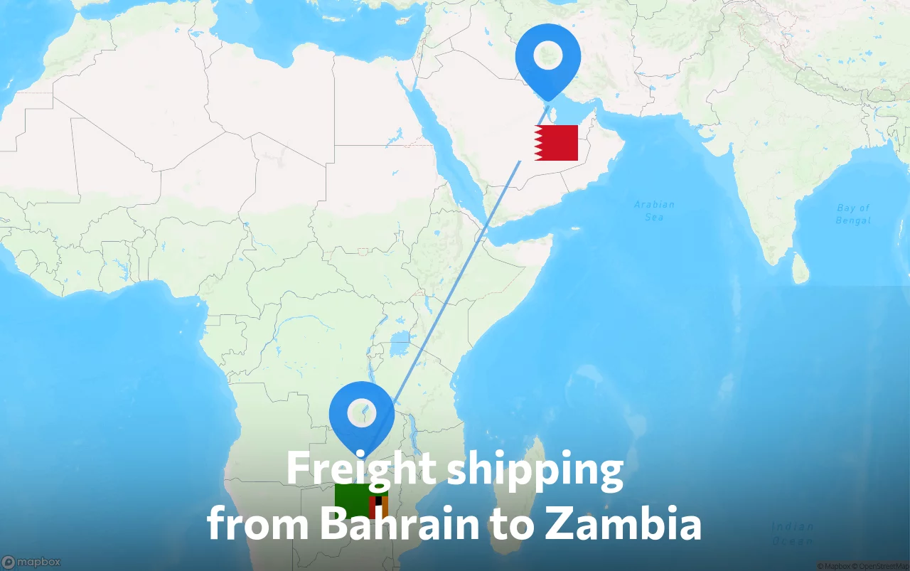 Shipping route from Bahrain to Zambia