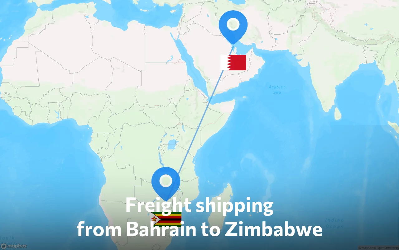 Shipping route from Bahrain to Zimbabwe
