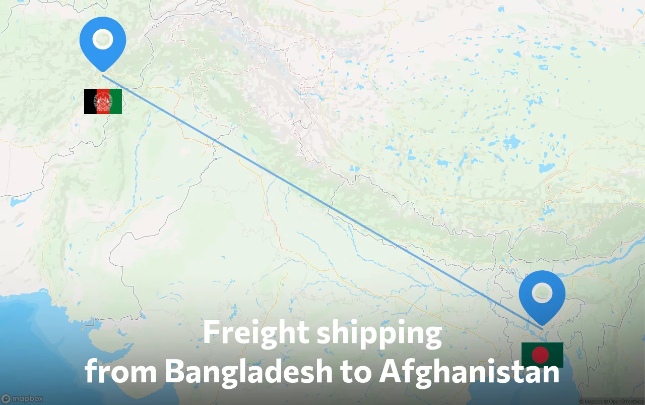 Shipping route from Bangladesh to Afghanistan