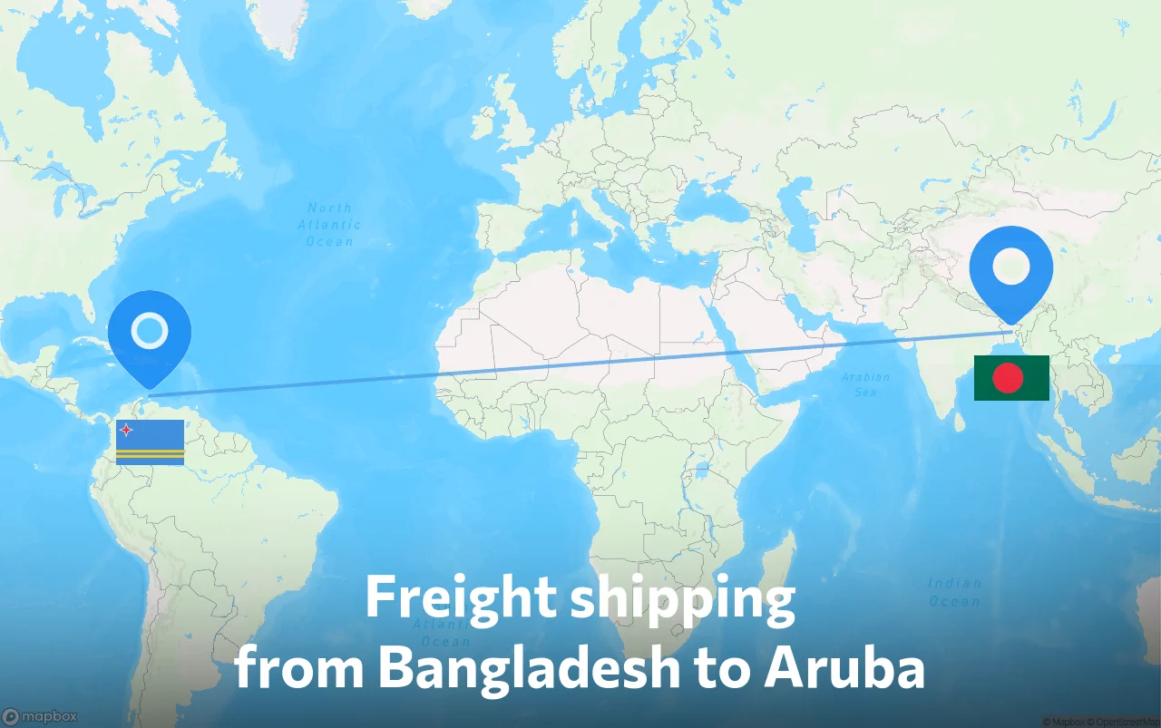 Shipping route from Bangladesh to Aruba