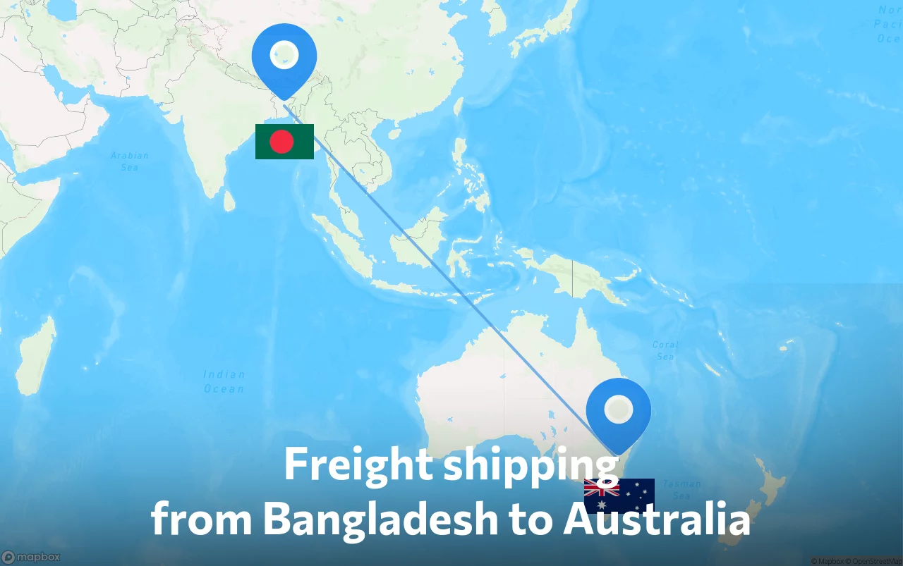 Shipping route from Bangladesh to Australia