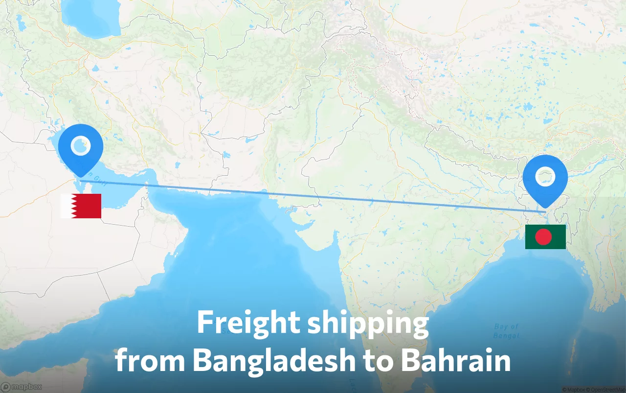 Shipping route from Bangladesh to Bahrain
