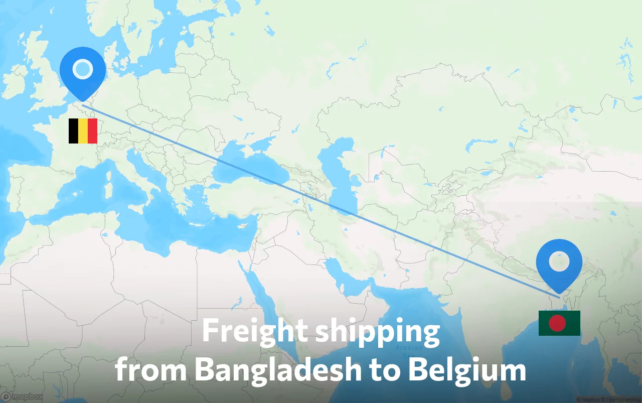 Shipping route from Bangladesh to Belgium