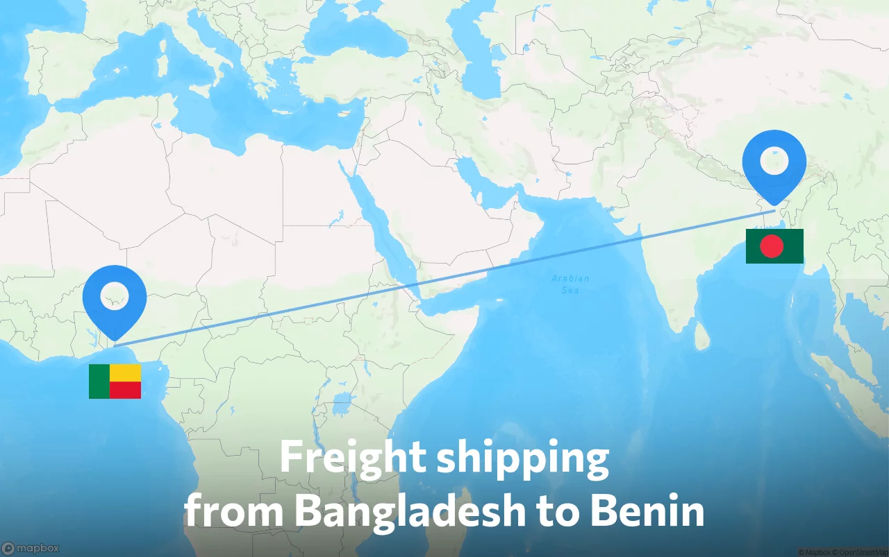 Shipping route from Bangladesh to Benin