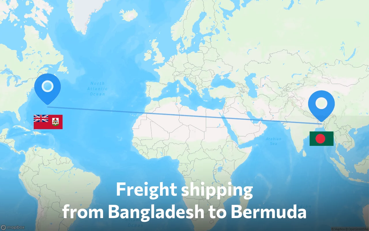 Shipping route from Bangladesh to Bermuda