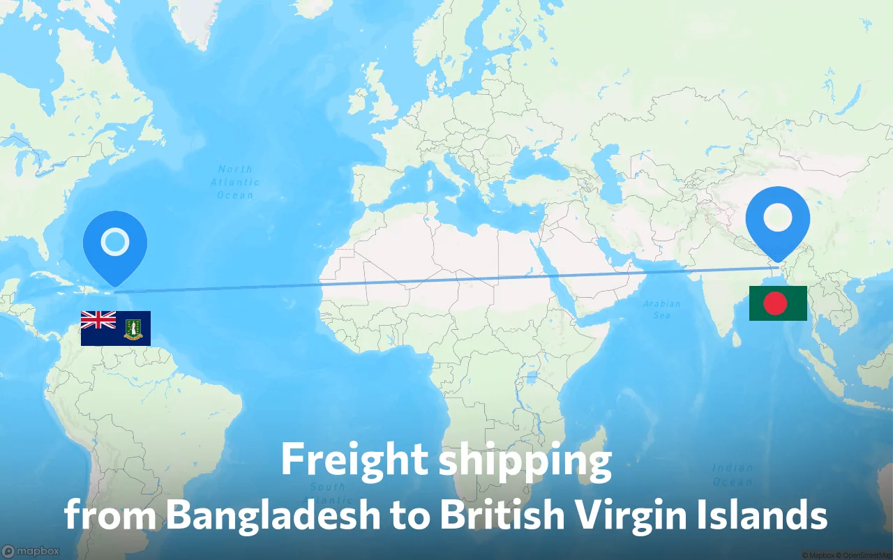 Shipping route from Bangladesh to British Virgin Islands