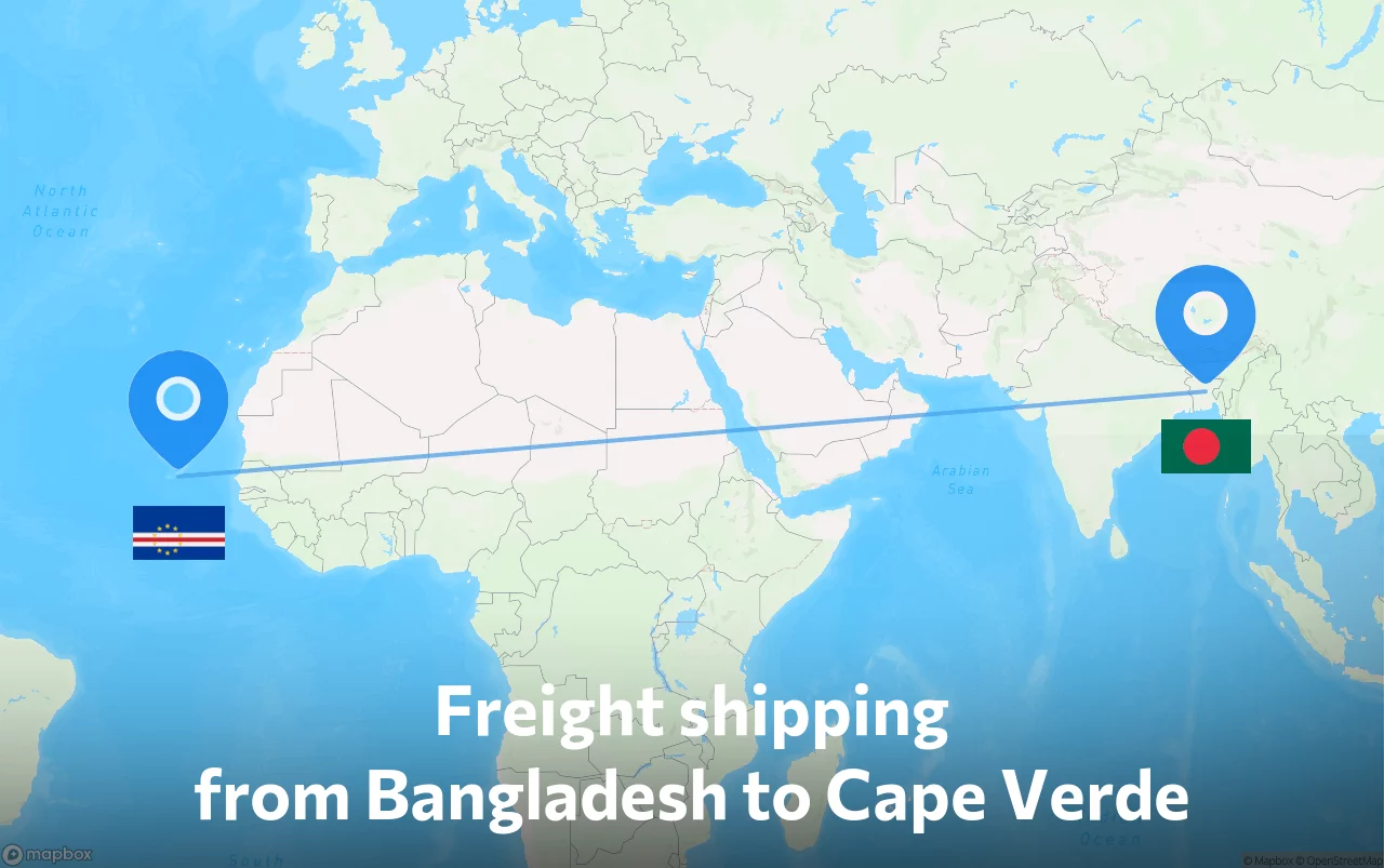 Shipping route from Bangladesh to Cape Verde