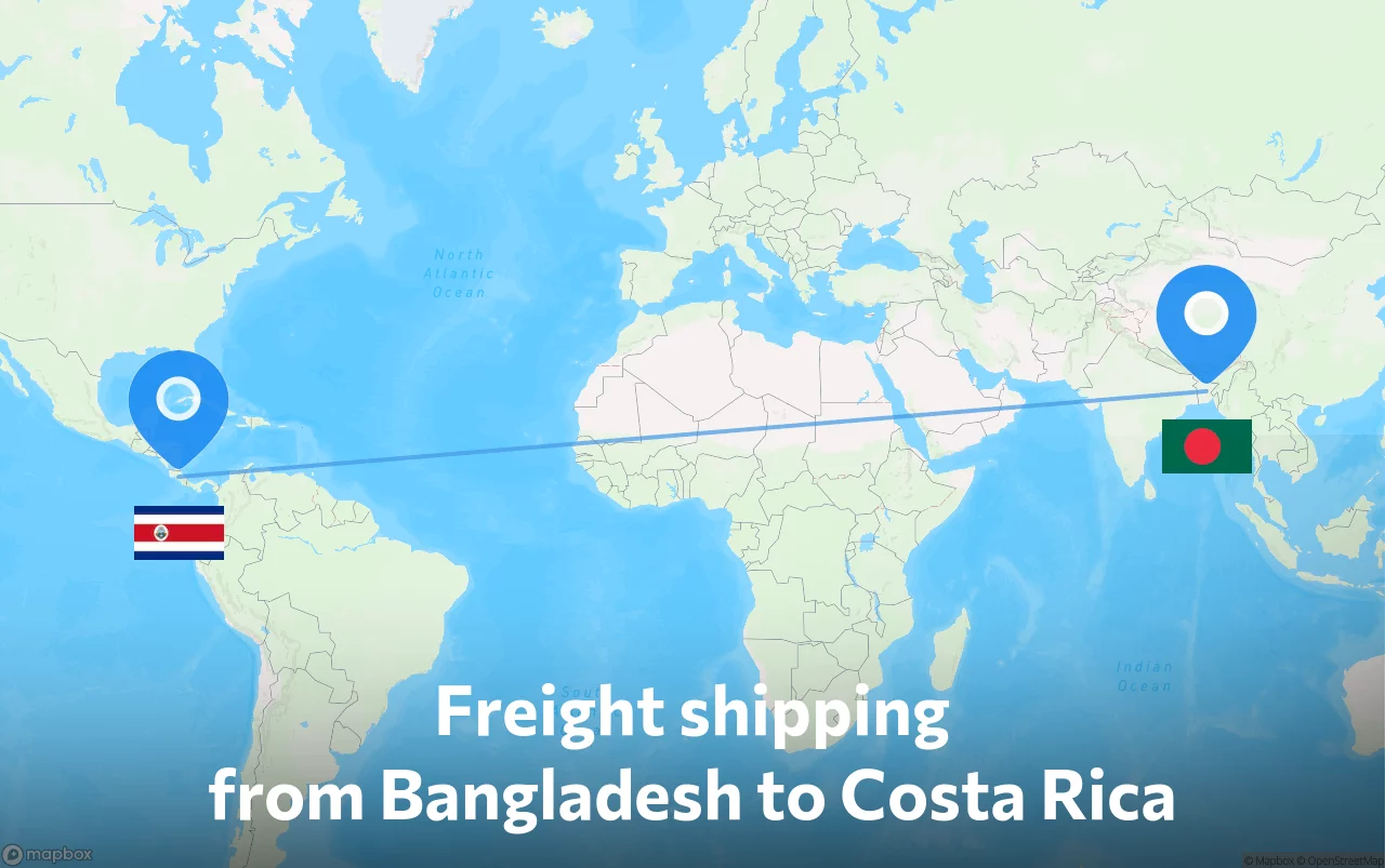 Shipping route from Bangladesh to Costa Rica
