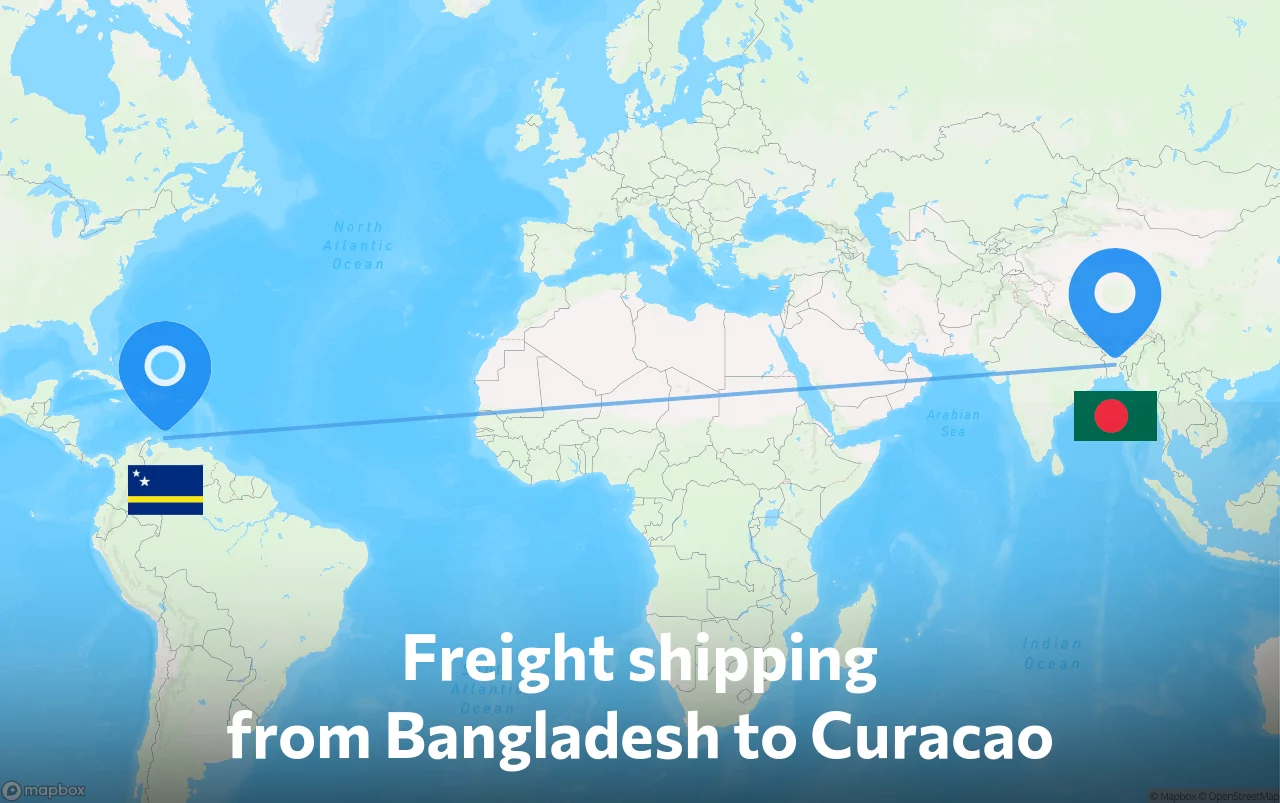 Shipping route from Bangladesh to Curacao