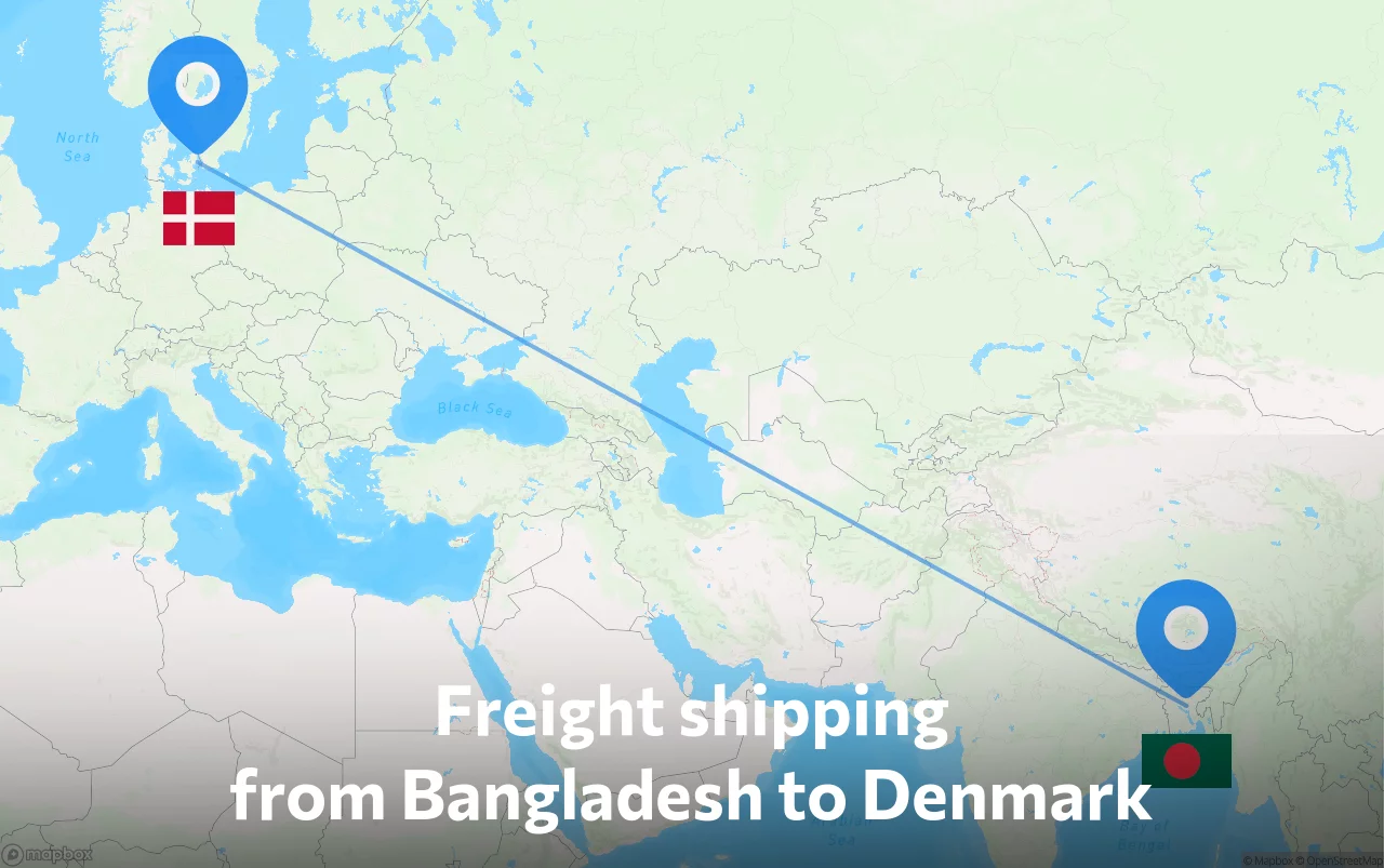 Shipping route from Bangladesh to Denmark