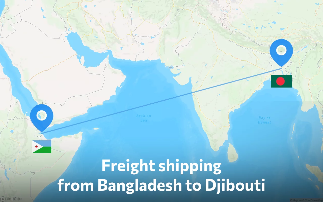 Shipping route from Bangladesh to Djibouti