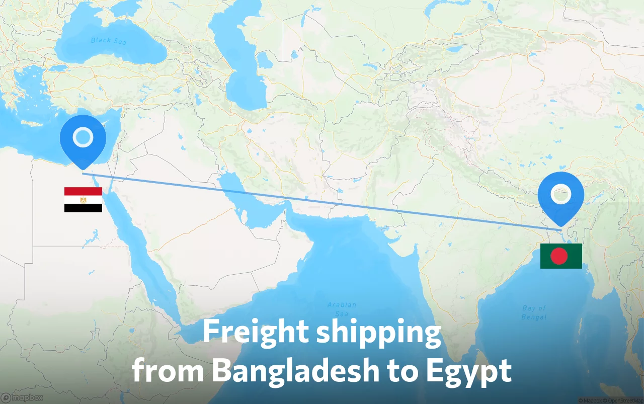Shipping route from Bangladesh to Egypt