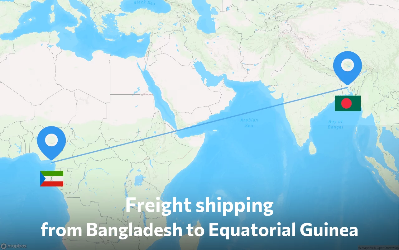 Shipping route from Bangladesh to Equatorial Guinea