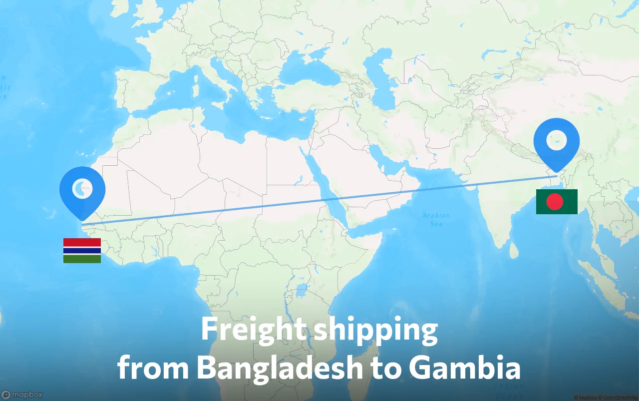 Shipping route from Bangladesh to Gambia