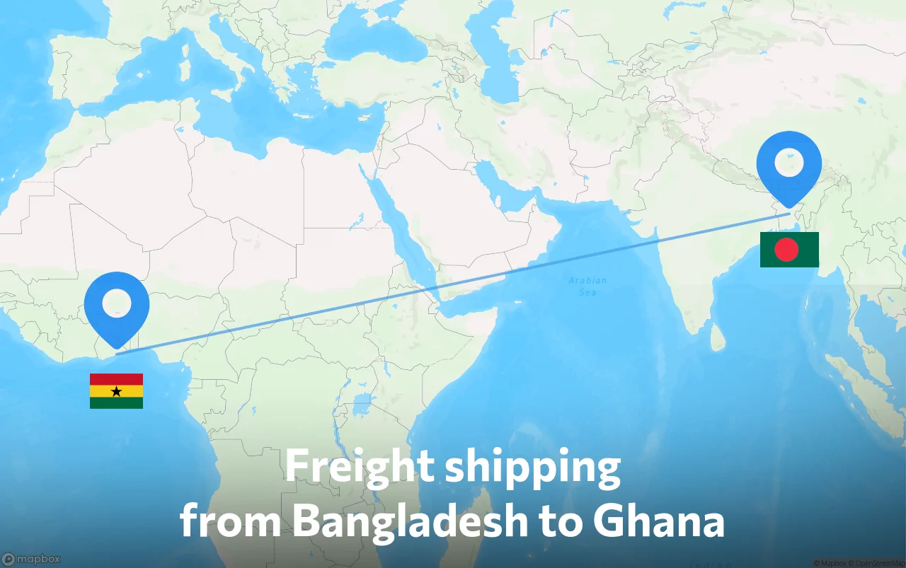 Shipping route from Bangladesh to Ghana