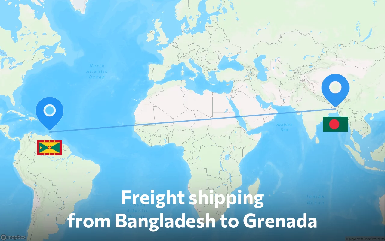 Shipping route from Bangladesh to Grenada