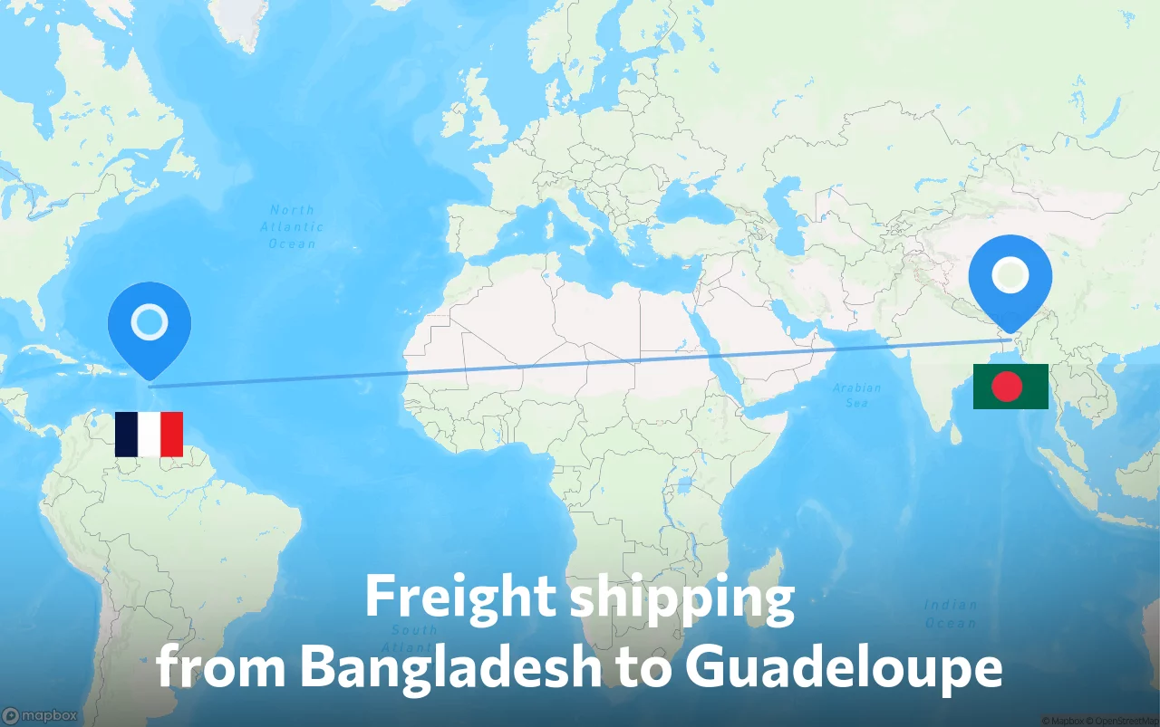 Shipping route from Bangladesh to Guadeloupe
