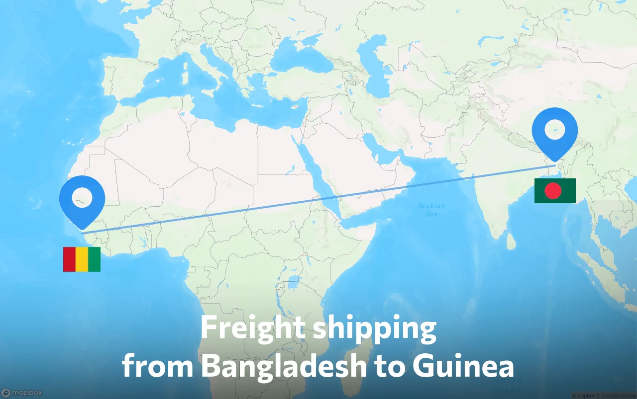 Shipping route from Bangladesh to Guinea