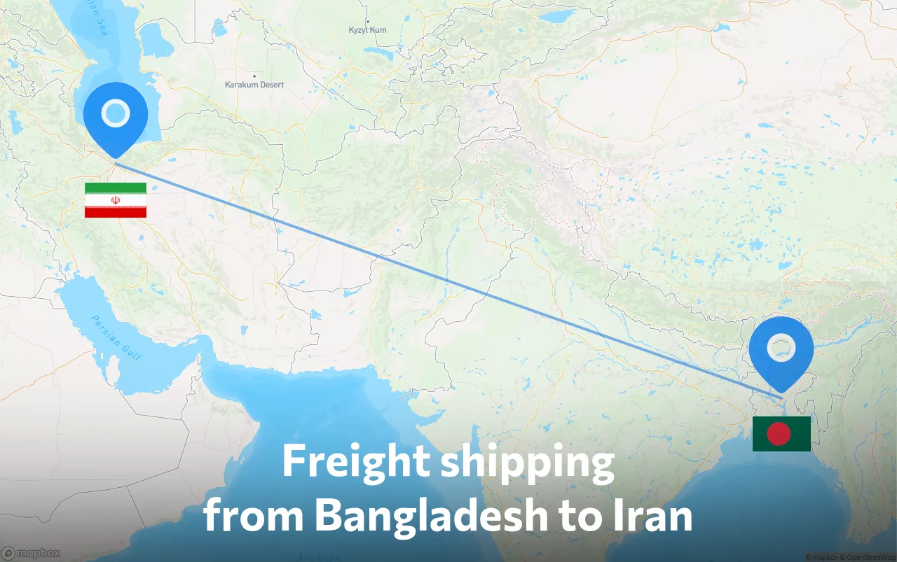 Shipping route from Bangladesh to Iran
