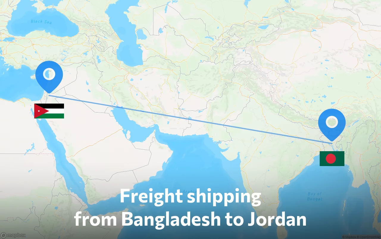 Shipping route from Bangladesh to Jordan