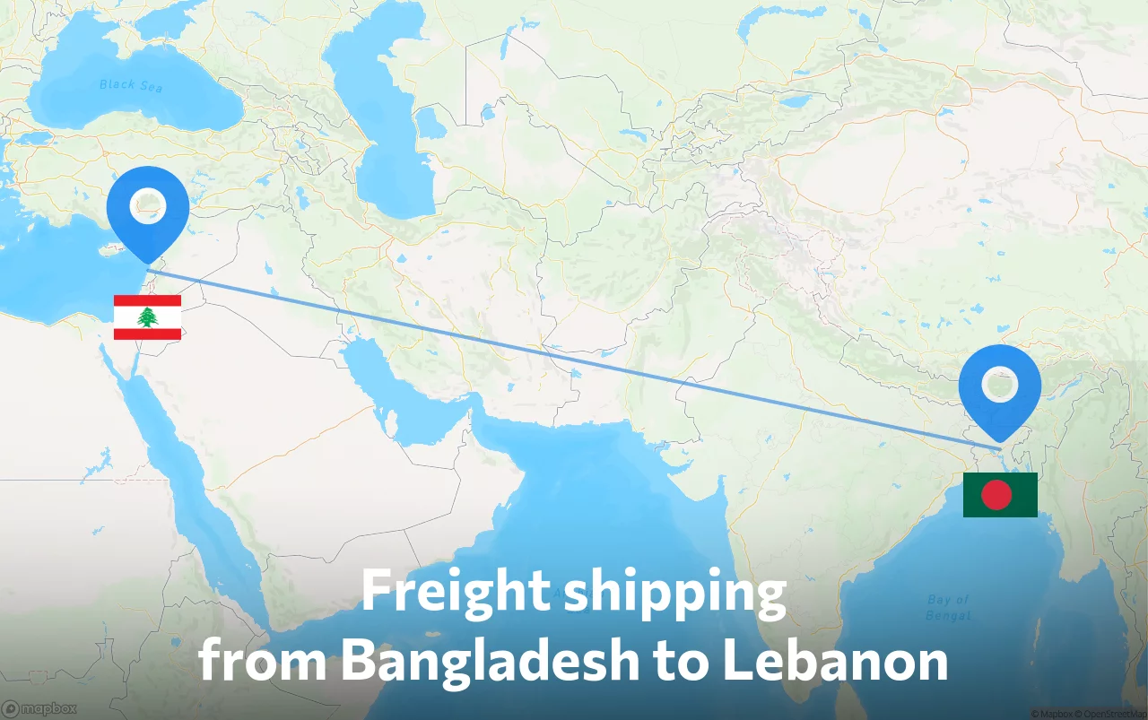 Shipping route from Bangladesh to Lebanon