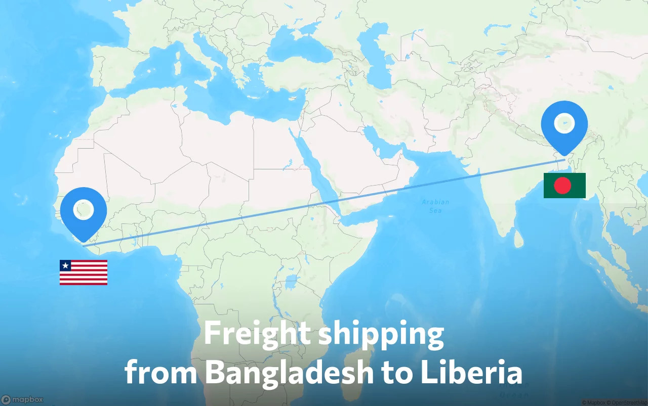 Shipping route from Bangladesh to Liberia