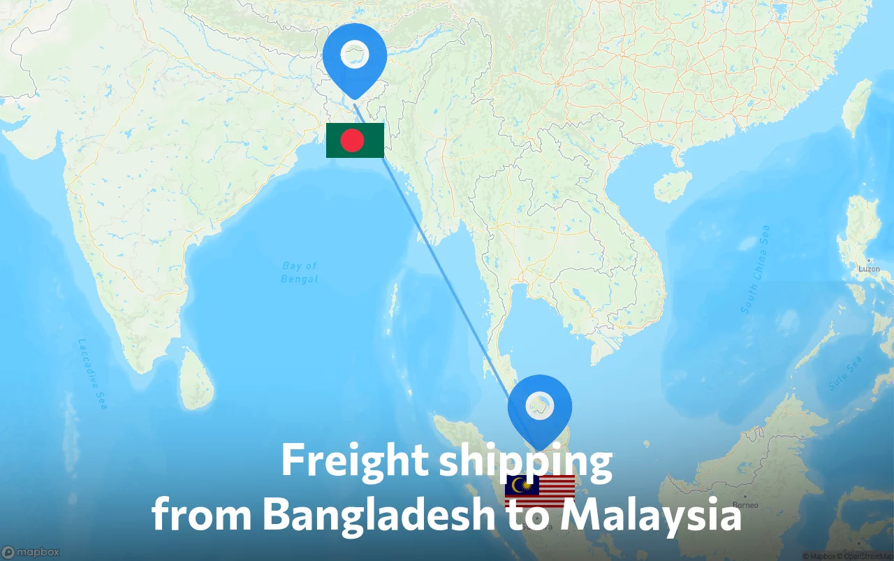 Shipping route from Bangladesh to Malaysia