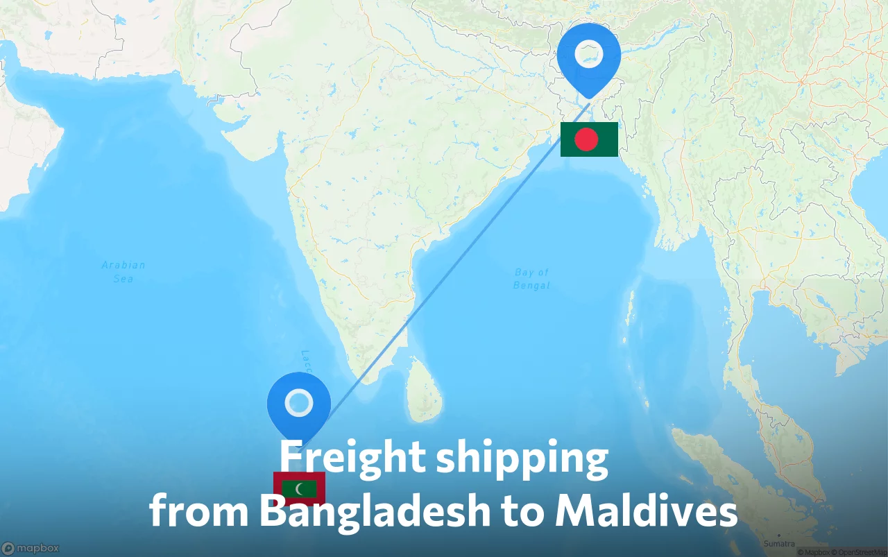 Shipping route from Bangladesh to Maldives