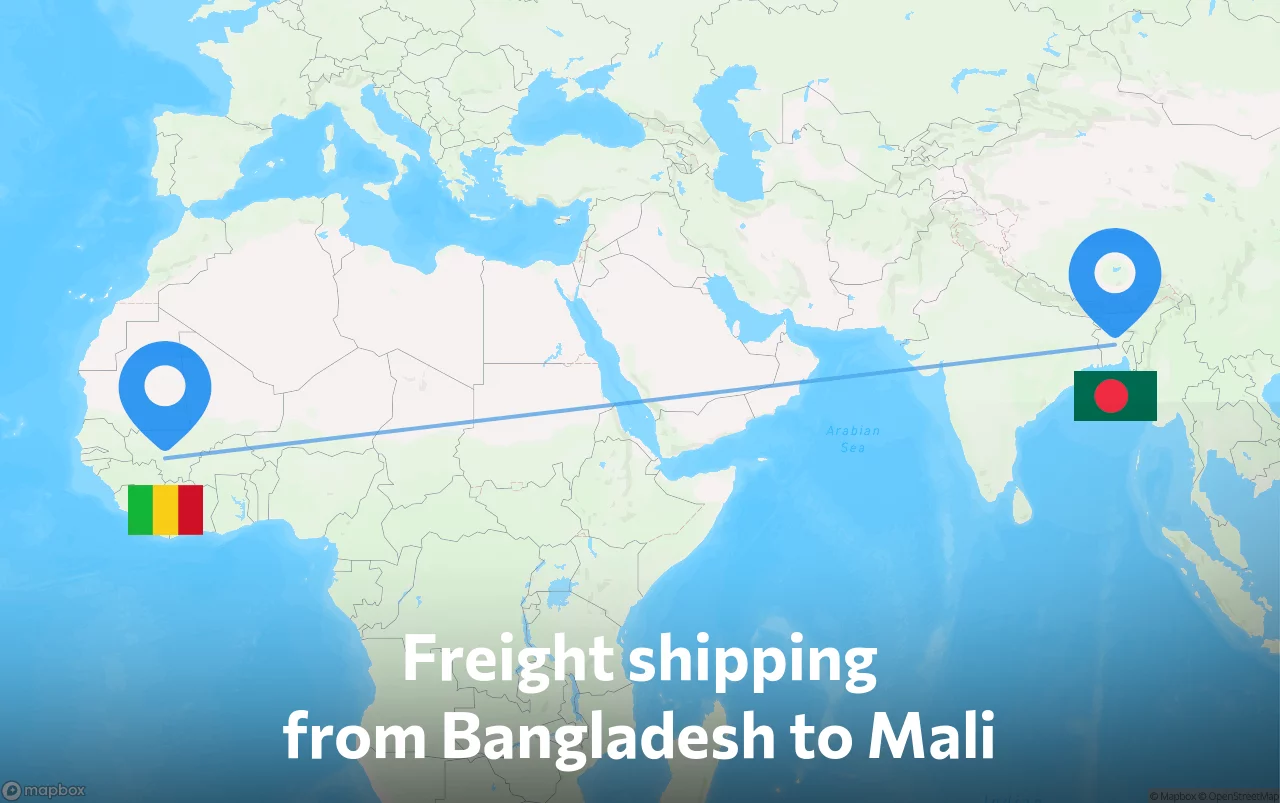 Shipping route from Bangladesh to Mali