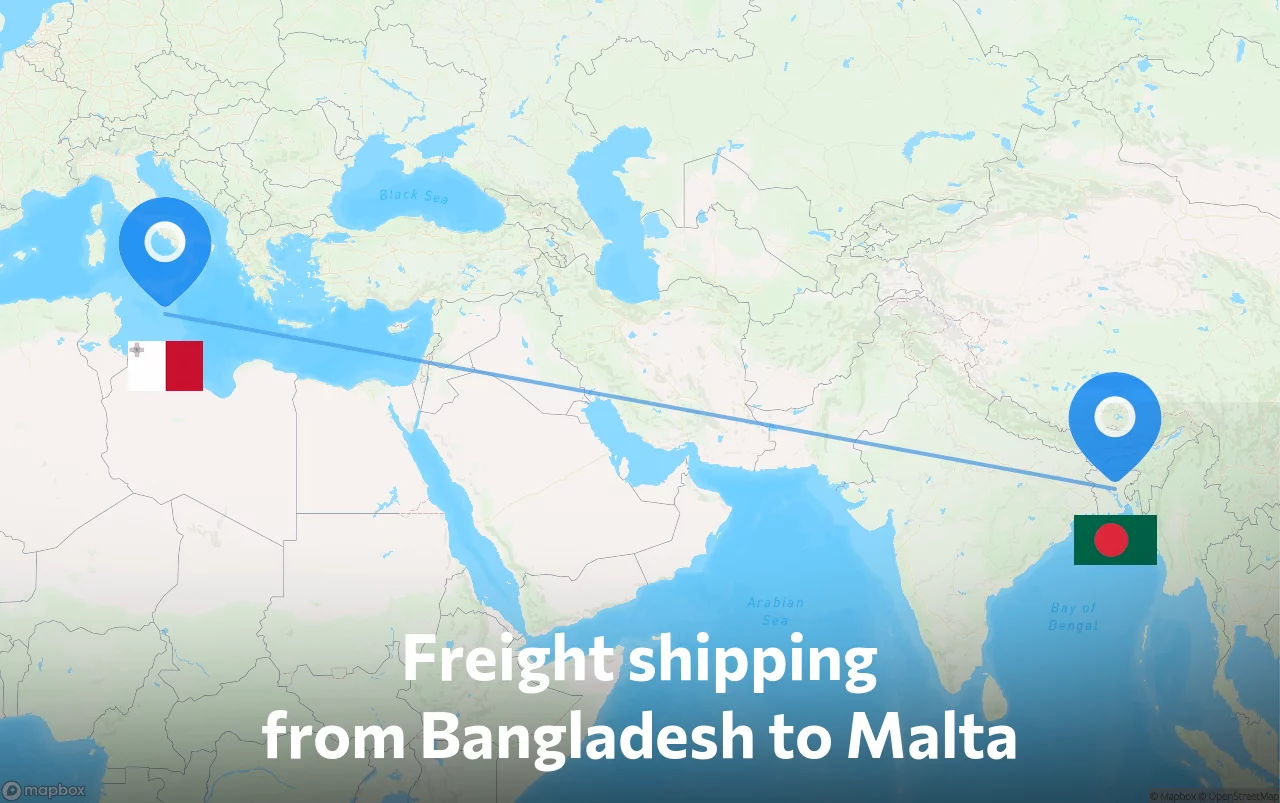 Shipping route from Bangladesh to Malta