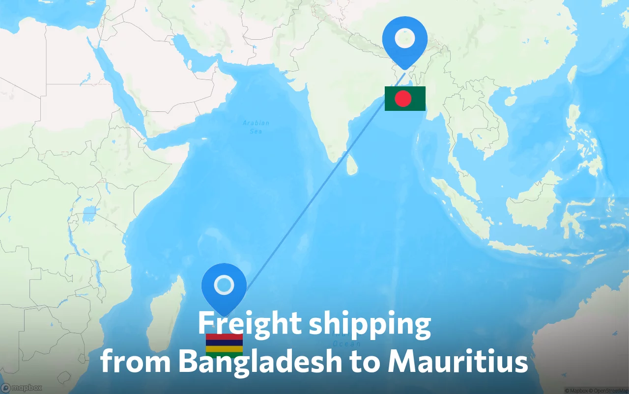 Shipping route from Bangladesh to Mauritius