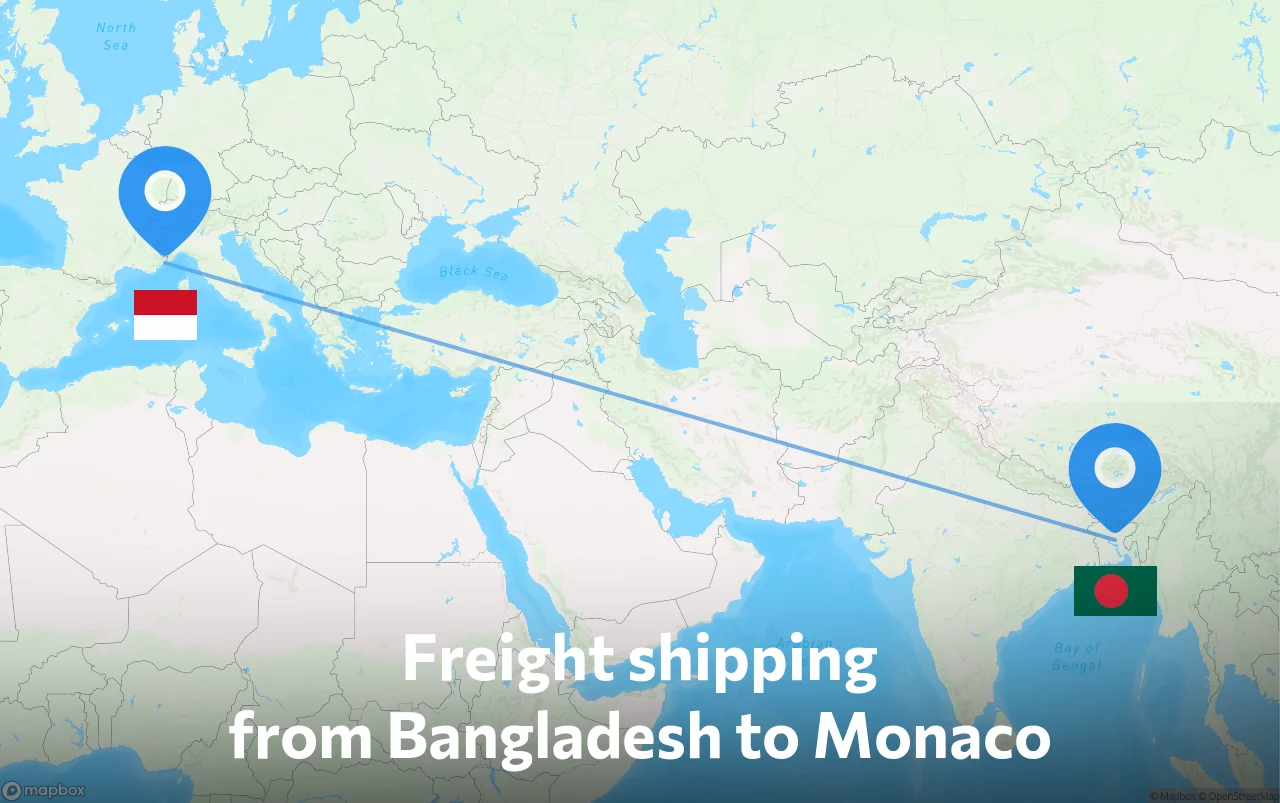 Shipping route from Bangladesh to Monaco